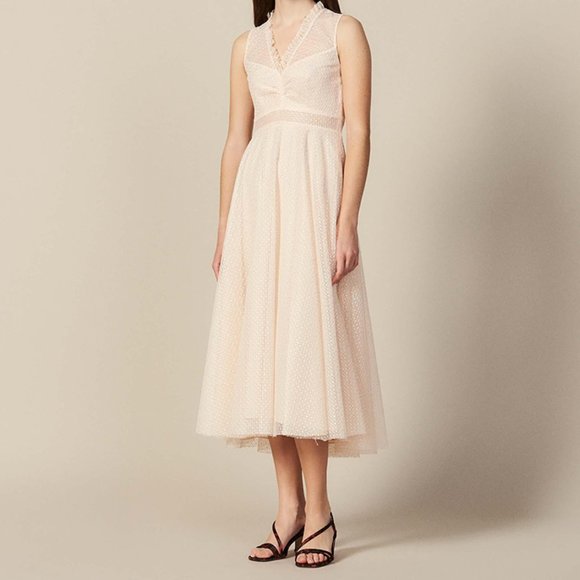Sandro Long Embroidered Tulle Dress - Picture 1 of 6